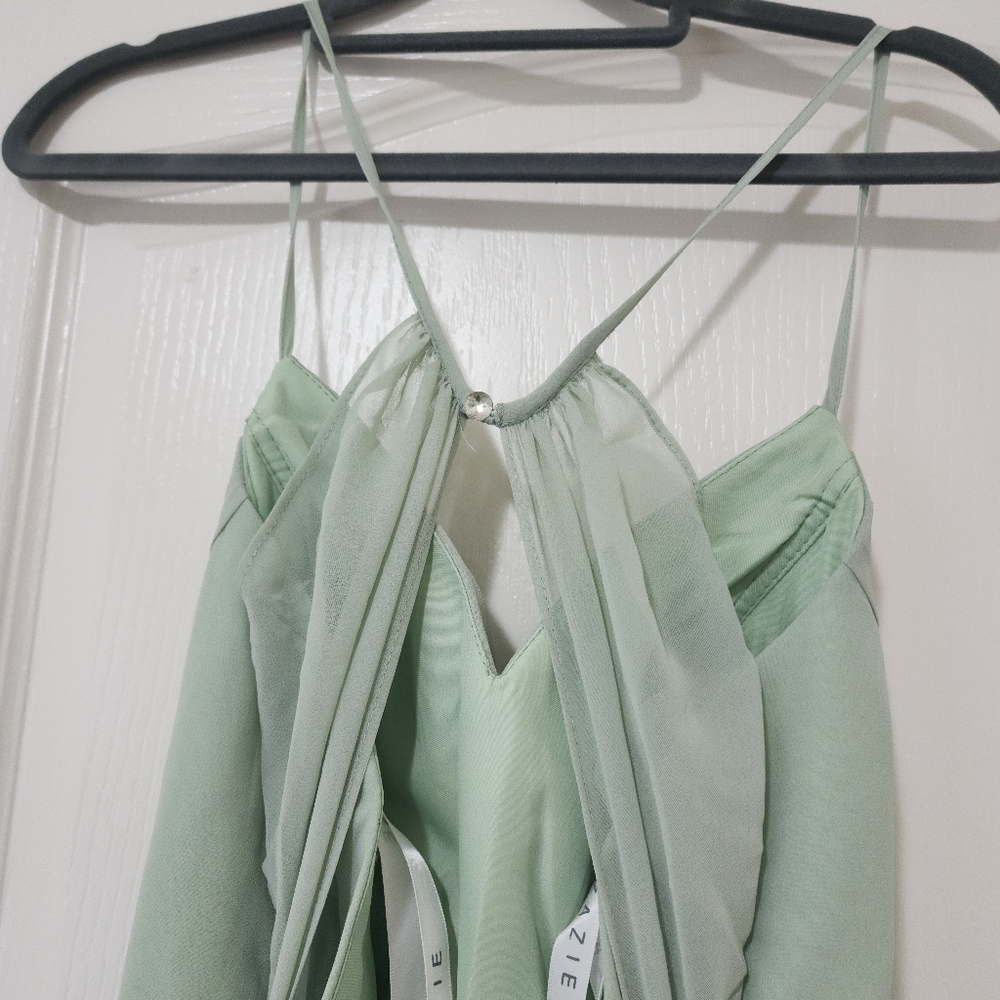 Azazie Sage Green Spaghetti Strap Maxi Dress with High Slit - Picture 5 of 11